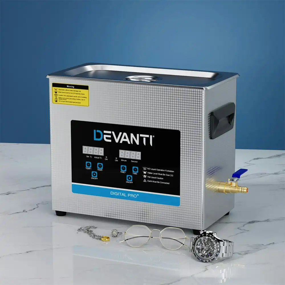 Devanti 6.5L Ultrasonic Cleaner Heater Cleaning Machine Timer Industrial 180W