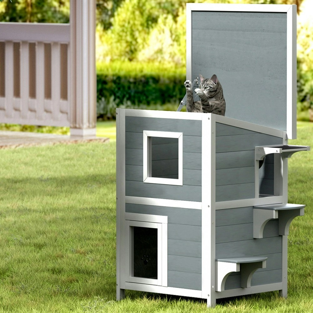 i.Pet Cat House Outdoor Shelter 56cm x 52cm x 82cm Rabbit Hutch Wooden Condo Small Dog Pet Enclosure