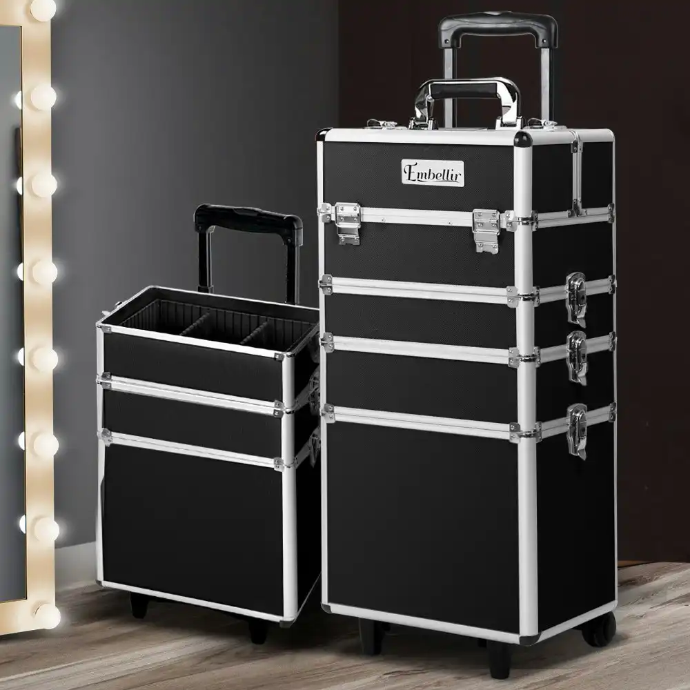 Embellir Makeup Case Beauty Trolley Cosmetic Organiser Box Travel Wheels Black