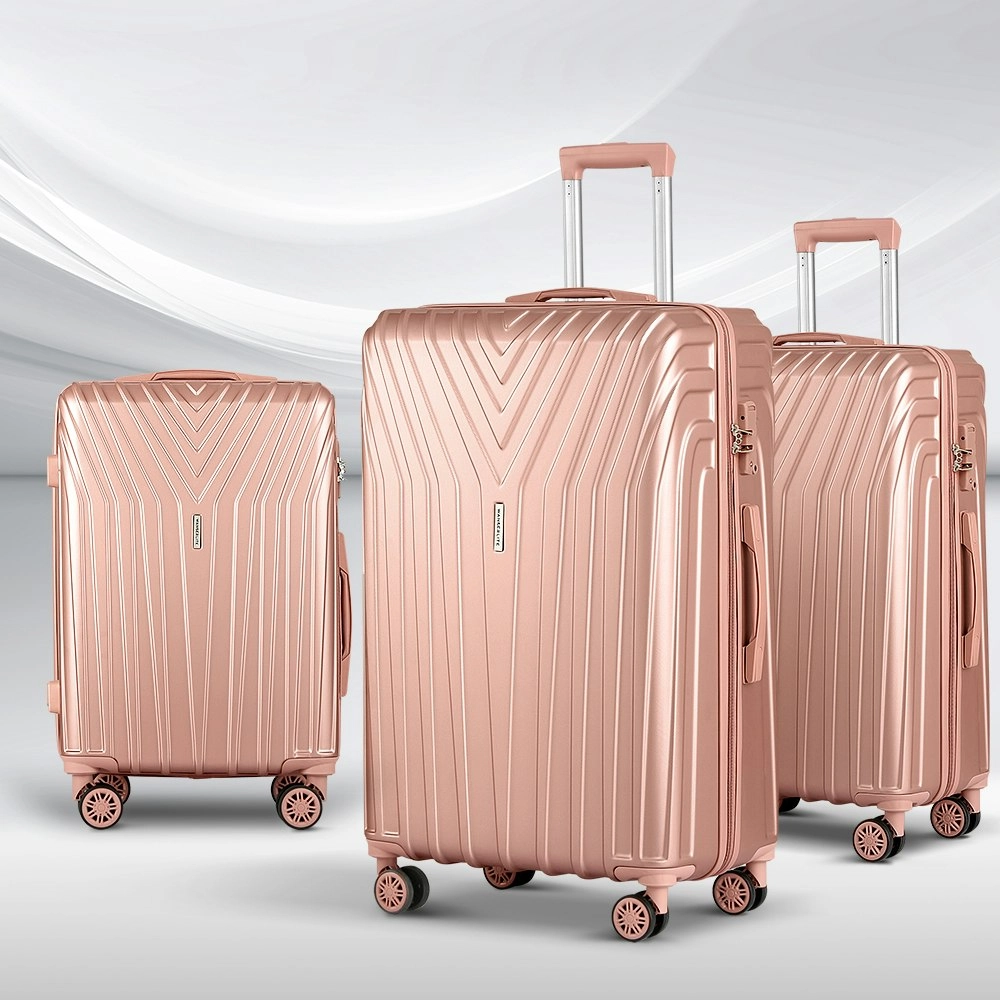 Wanderlite 3pc Luggage Trolley Set Suitcase Travel TSA Hard Case Carry On Pink Lightweight