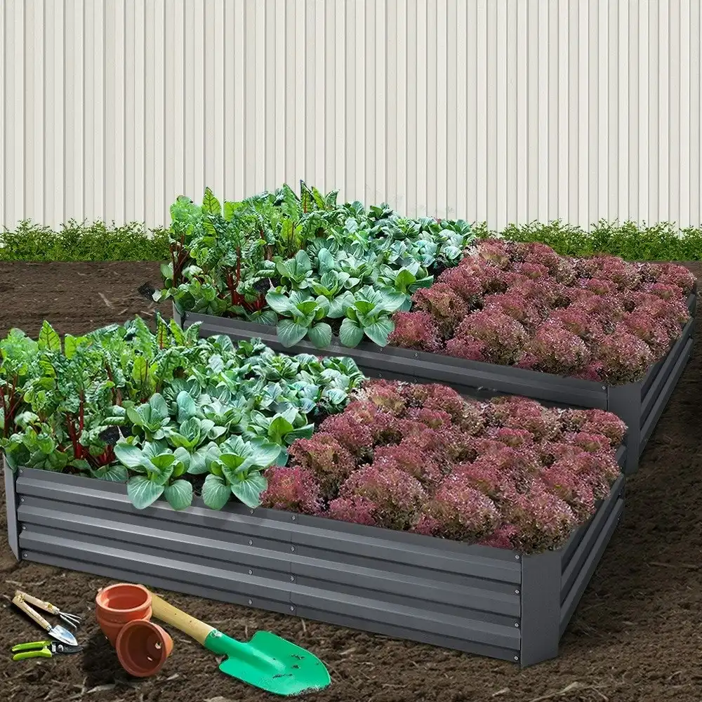 Greenfingers 2x Garden Bed 210x90cm Planter Box Raised Container Galvanised Herb