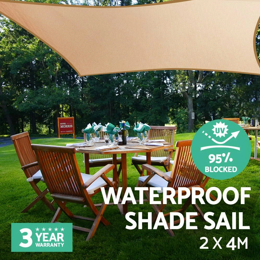 Instahut Waterproof Shade Sail 2x4m Rectangle Sand 95% Shade Cloth