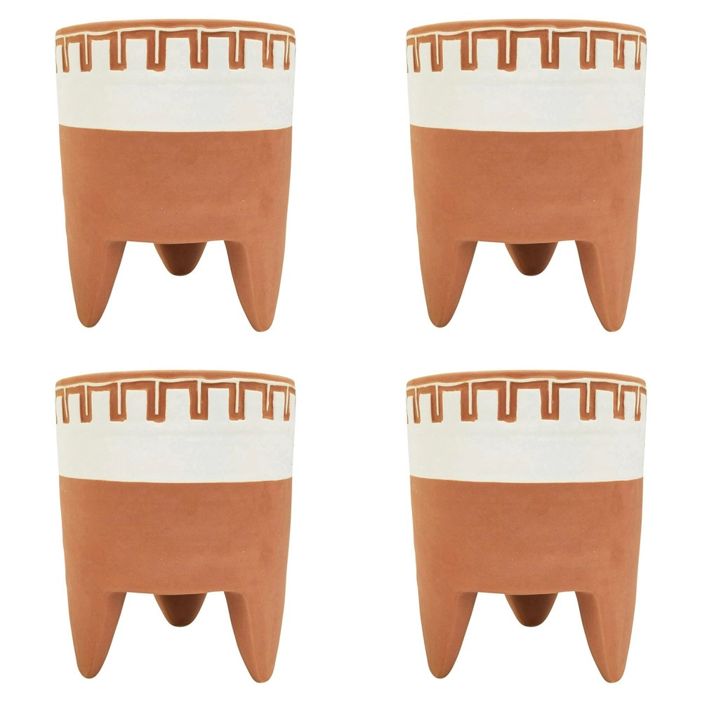 4x Urban Kendall 18cm Ceramic Planter w/Legs Flower/Plant Pot Large Orange/White