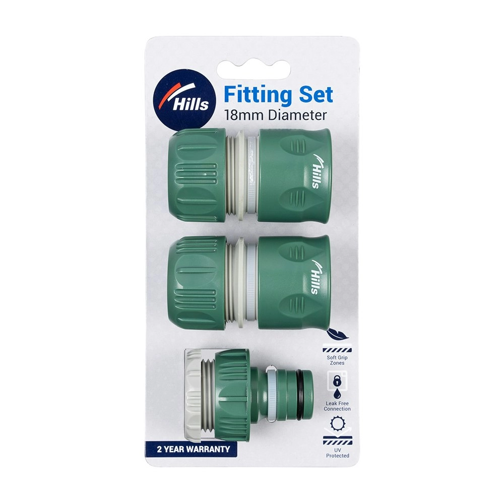 3pc Hills 18mm Plastic Garden Watering Hose Fitting/Tap Adaptor Set Green/Grey