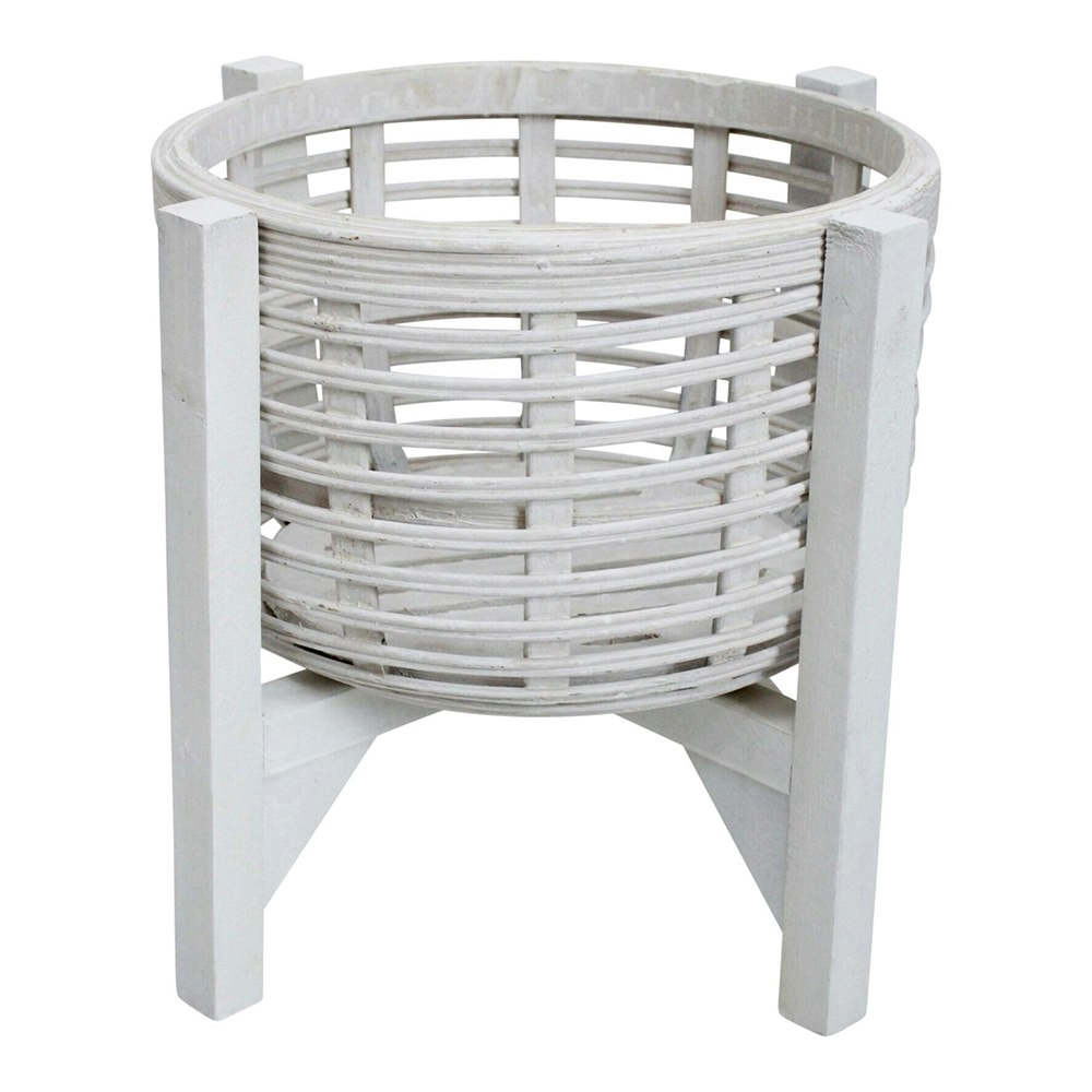 Bamboo Wood Planter 32.5cm Ballina Home Decorative Plant Pot Stand Holder White