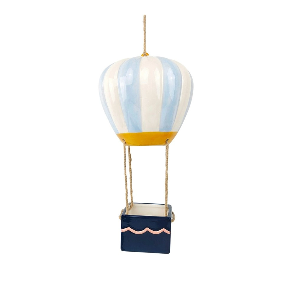 Urban 46cm Hanging Ceramic Planter Retro Hot Air Balloon Garden Plant Pot Blue