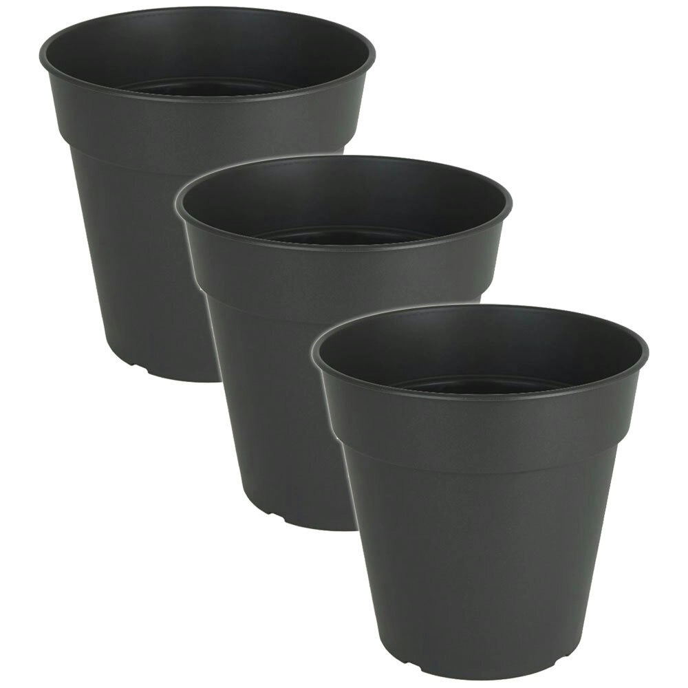 3x Artevasi Madagascar Plastic Indoor/Outdoor Garden Pot 30x28.5cm Anthracite