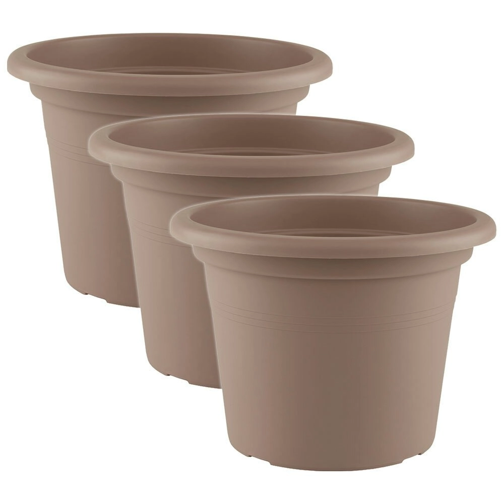 3x Artevasi Cilindro Plastic Indoor/Outdoor Garden Plant Pot 25x18.2cm Taupe