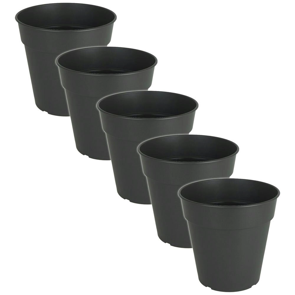 5x Artevasi Madagascar Plastic Indoor/Outdoor Garden Pot 23x22.2cm Anthracite