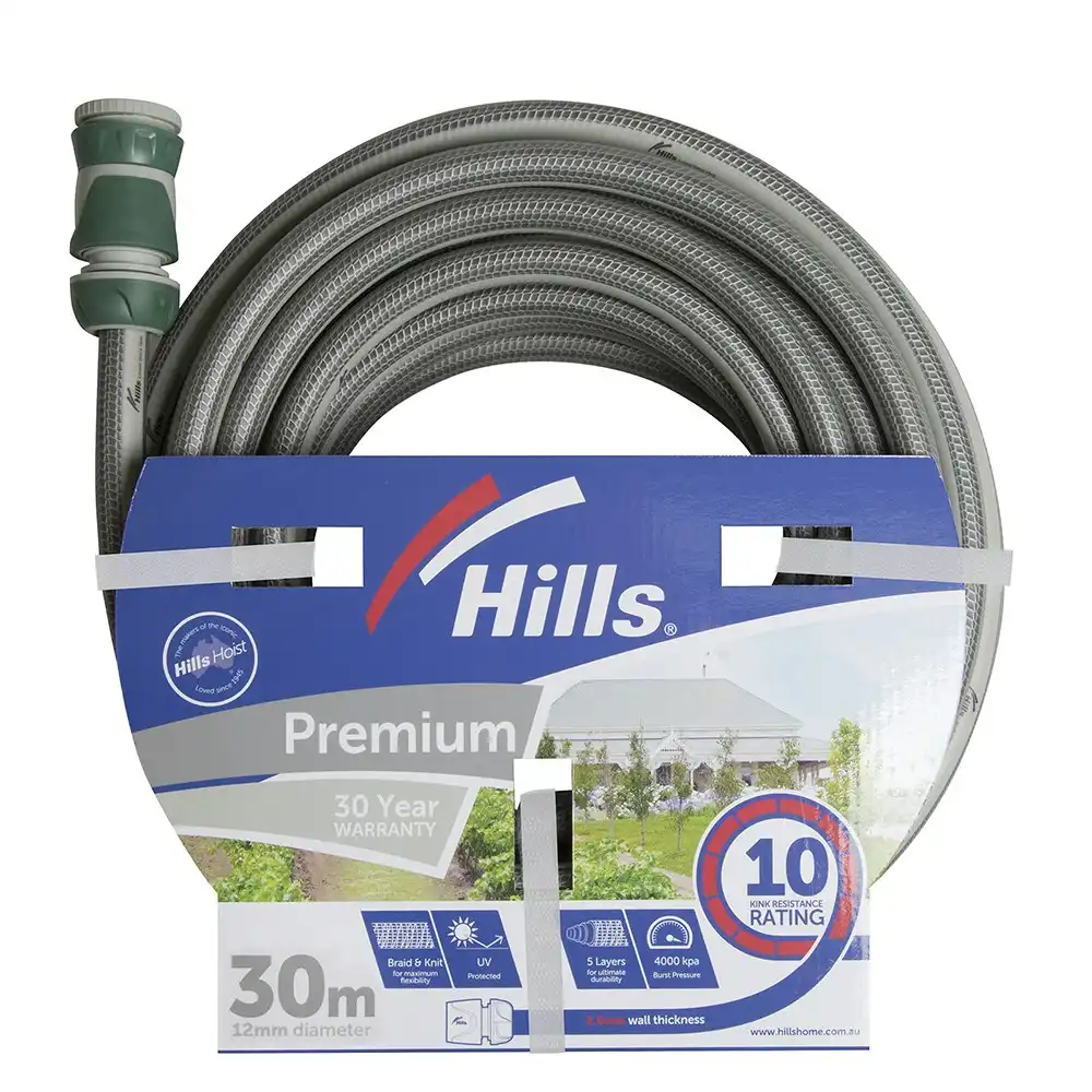 Hills Premium Series Garden Watering Hose 12mm x 30M Flexible Kink Resistant