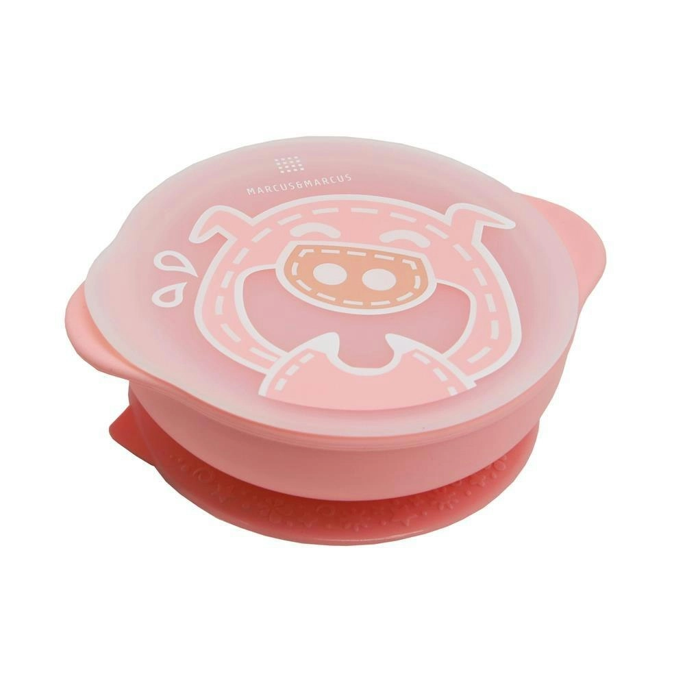 Marcus & Marcus Lucas Hippo 450ml Self Feeding Suction Bowl w/ Lid 12-18m Pink