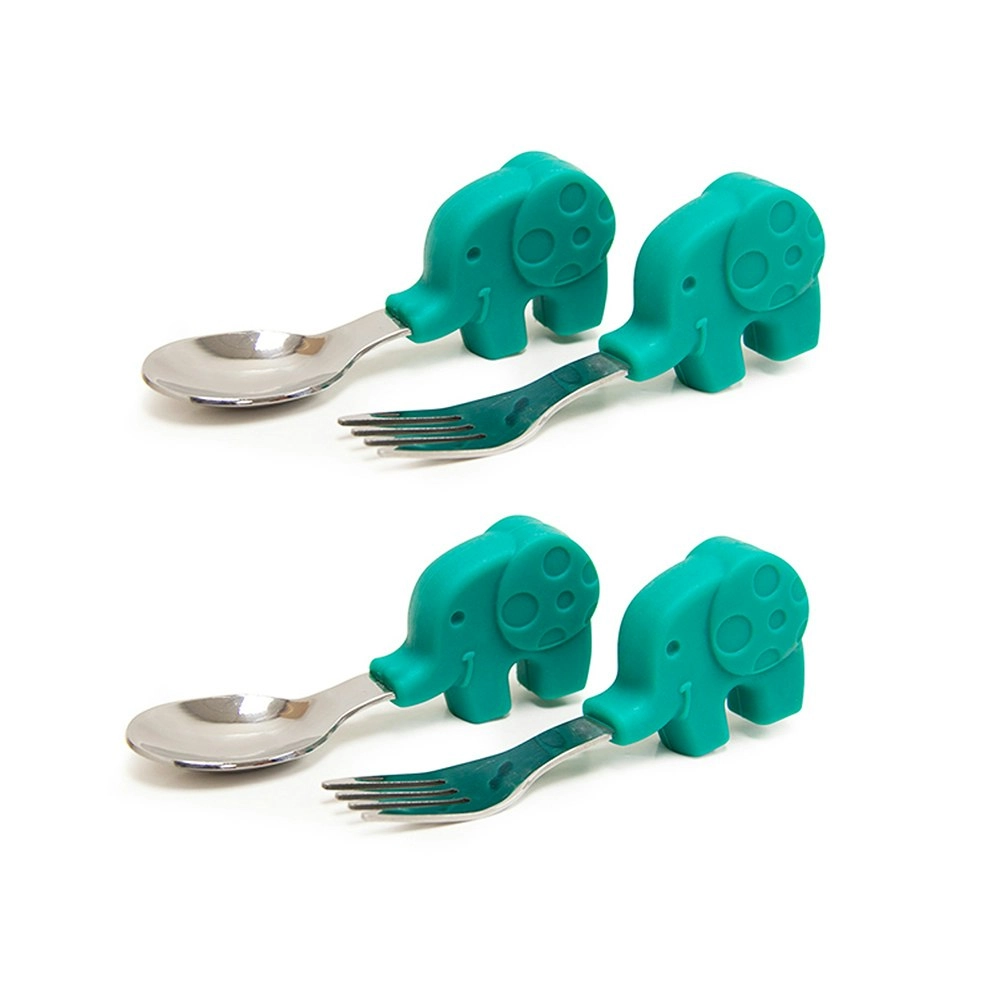 2x Marcus & Marcus Palm Grasp Fork/Spoon Utensil Set Toddler 18m+ Ollie Elephant