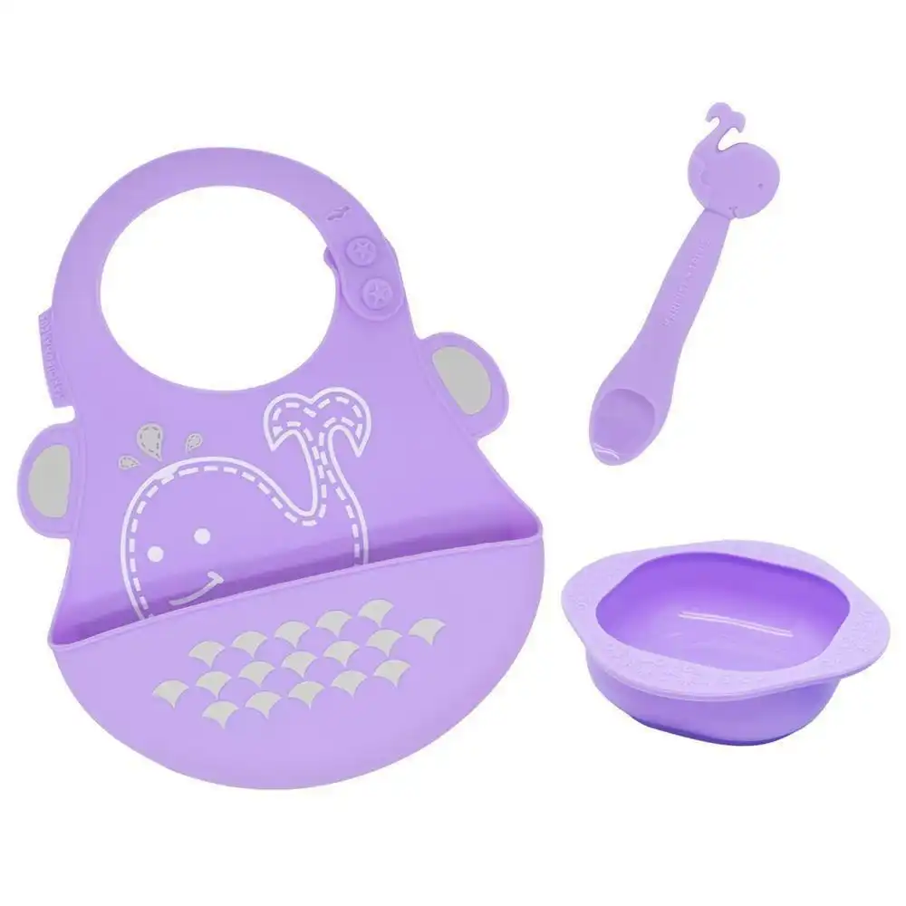 3pc Marcus & Marcus Toddler/Children's/Baby Cutlery Set Willo Whale Lilac 6m+