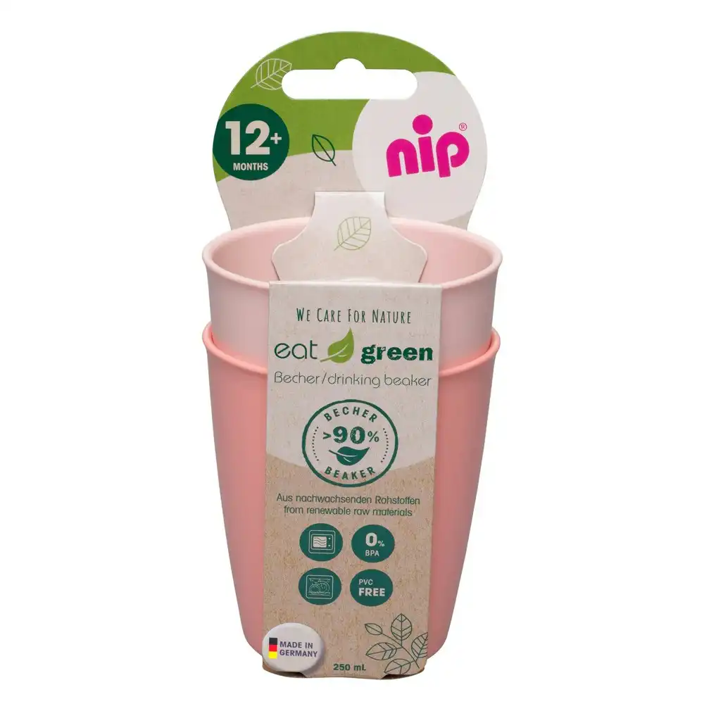 2pc Nip Baby/Infant/Toddler Eat Green BPA/PVC Free Drinking Beaker Cup Pink 12m+