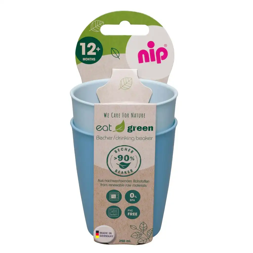 2pc Nip Baby/Infant/Toddler Eat Green BPA/PVC Free Drinking Beaker Cup Blue 12m+