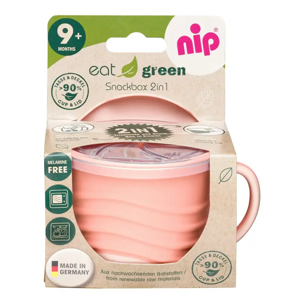 Nip Baby/Infant Eat Green Snack Box Cup Bowl 2in1 w/Reach In/Travel Lid Pink 9m+