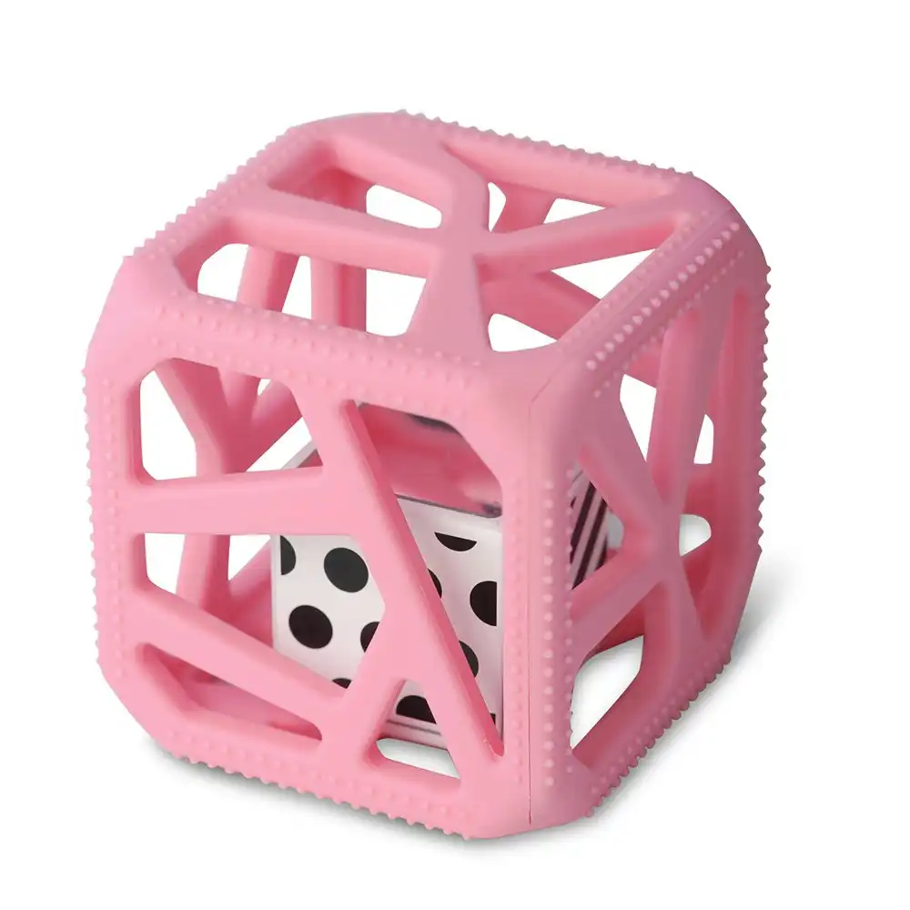 Malarkey Kids Soft Chewing Cube Baby/Infant 3m+ Sensory Rattle/Teether Toy Pink