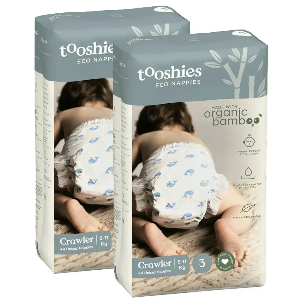 88pc Tooshies Eco Organic Bamboo Unisex 6-11kg Nappies Crawler Size 3 Diapers
