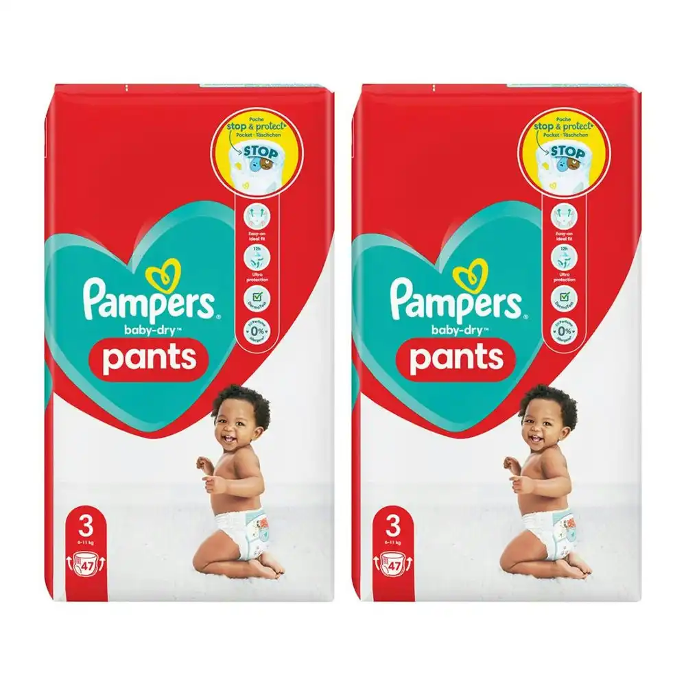 2 x 47pc Pampers Baby/Infant Dry Absorbent Nappies/Diaper/Pants Size 3 6-11Kg