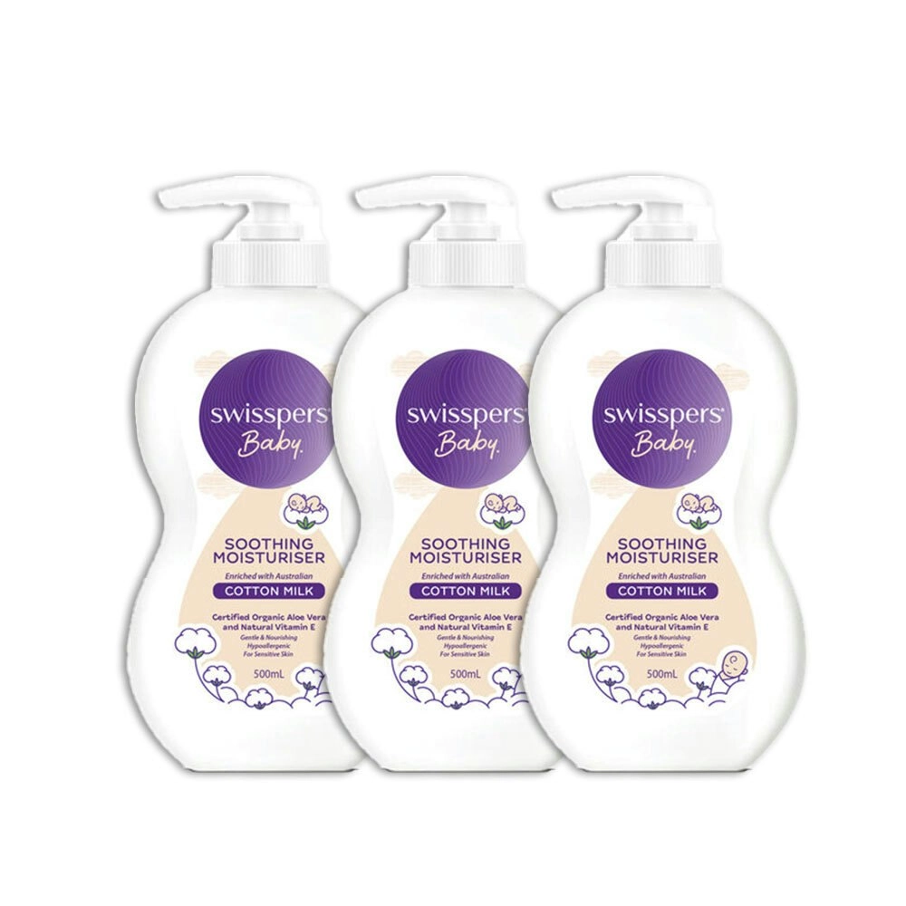 3x Swisspers Baby Cotton Milk Sensitive Skin Soothing Vegan Moisturiser 500ml