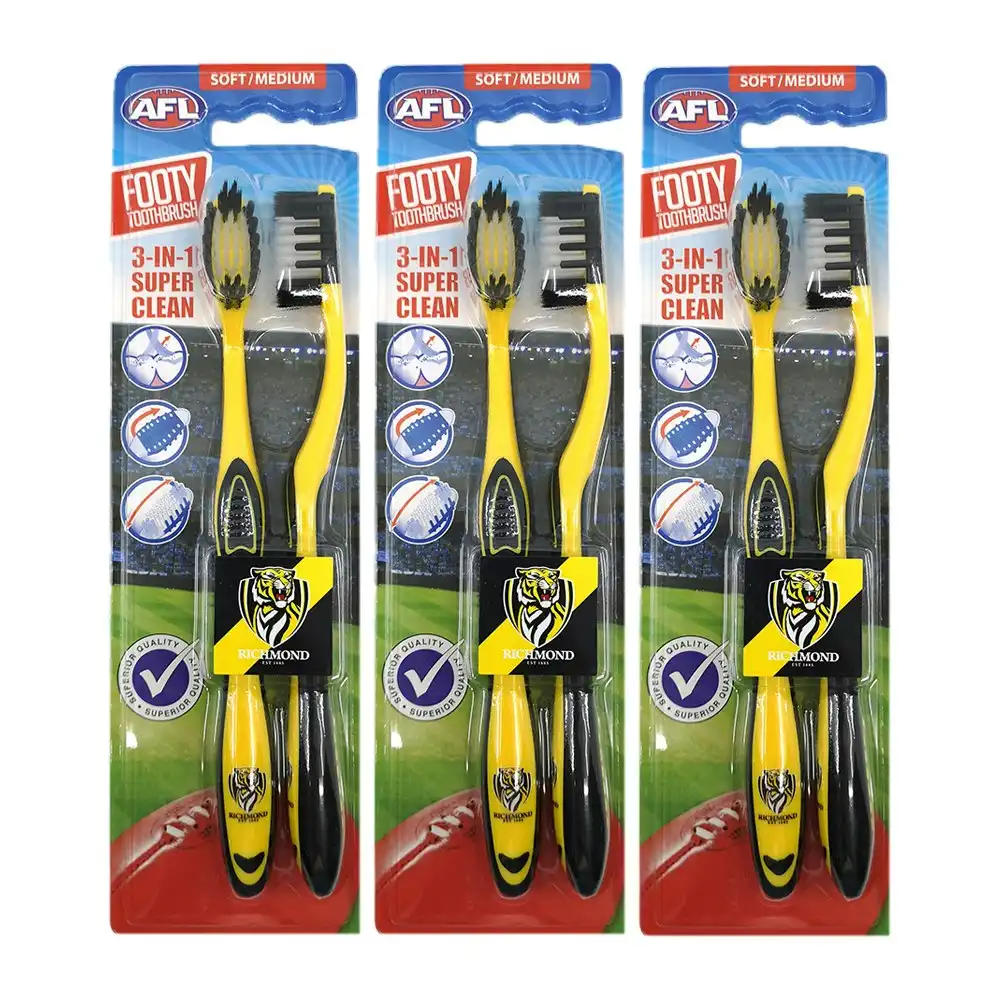 6pc AFL Soft/Medium Toothbrush Oral Care Richmond Tigers Kids/Adults 6y+