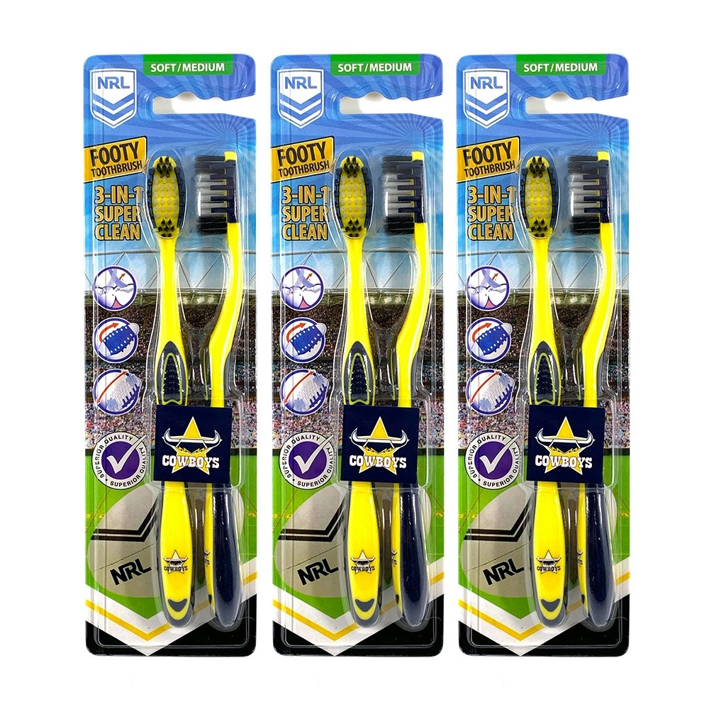 6pc NRL North Queensland Cowboys Soft/Medium Bristles Toothbrush Kids 6y+