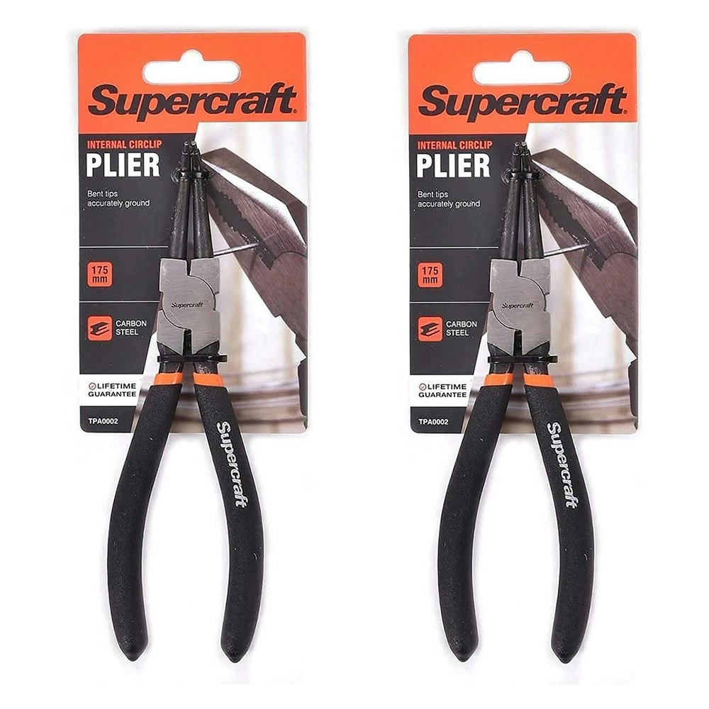 2x Supercraft Internal Circlip Bent Nose Pliers Carbon Steel w/Vinyl Grip 175mm