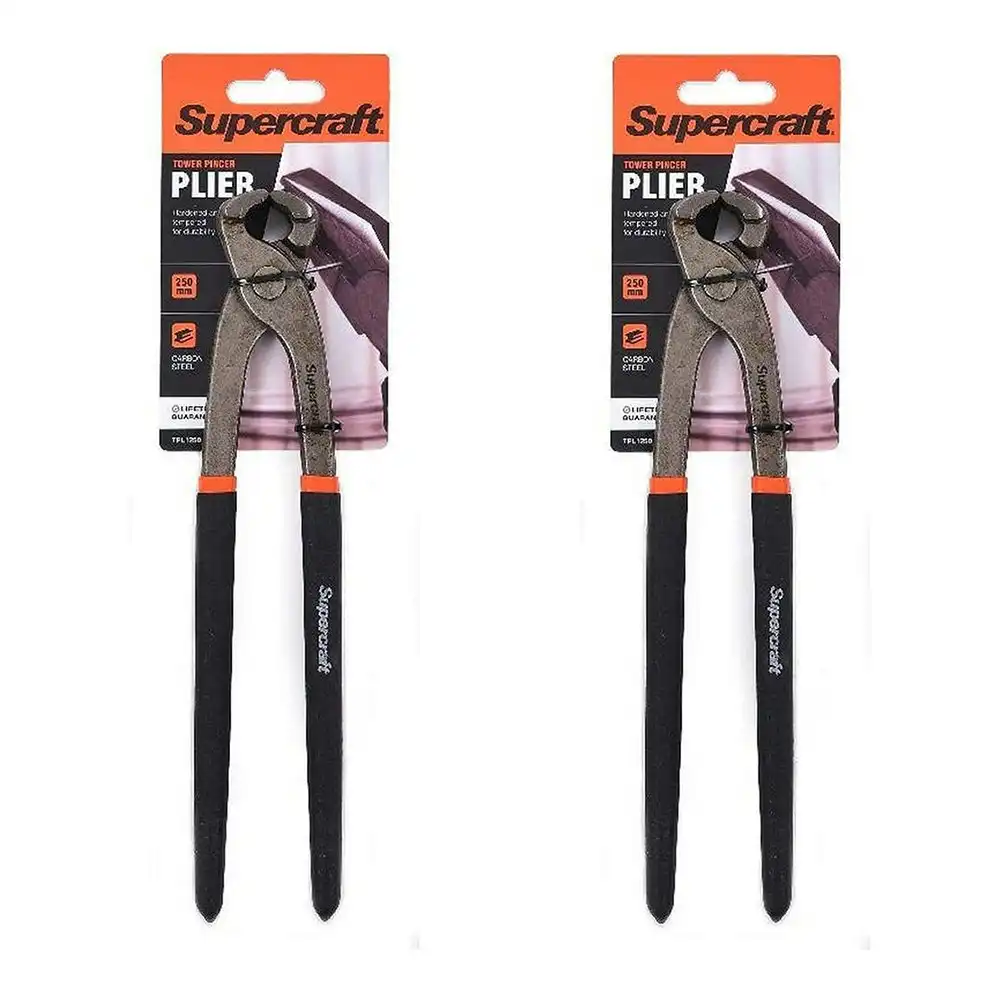 2x Supercraft Tower Pincer Carbon Steel Pliers 250mm With Soft Grip Handles