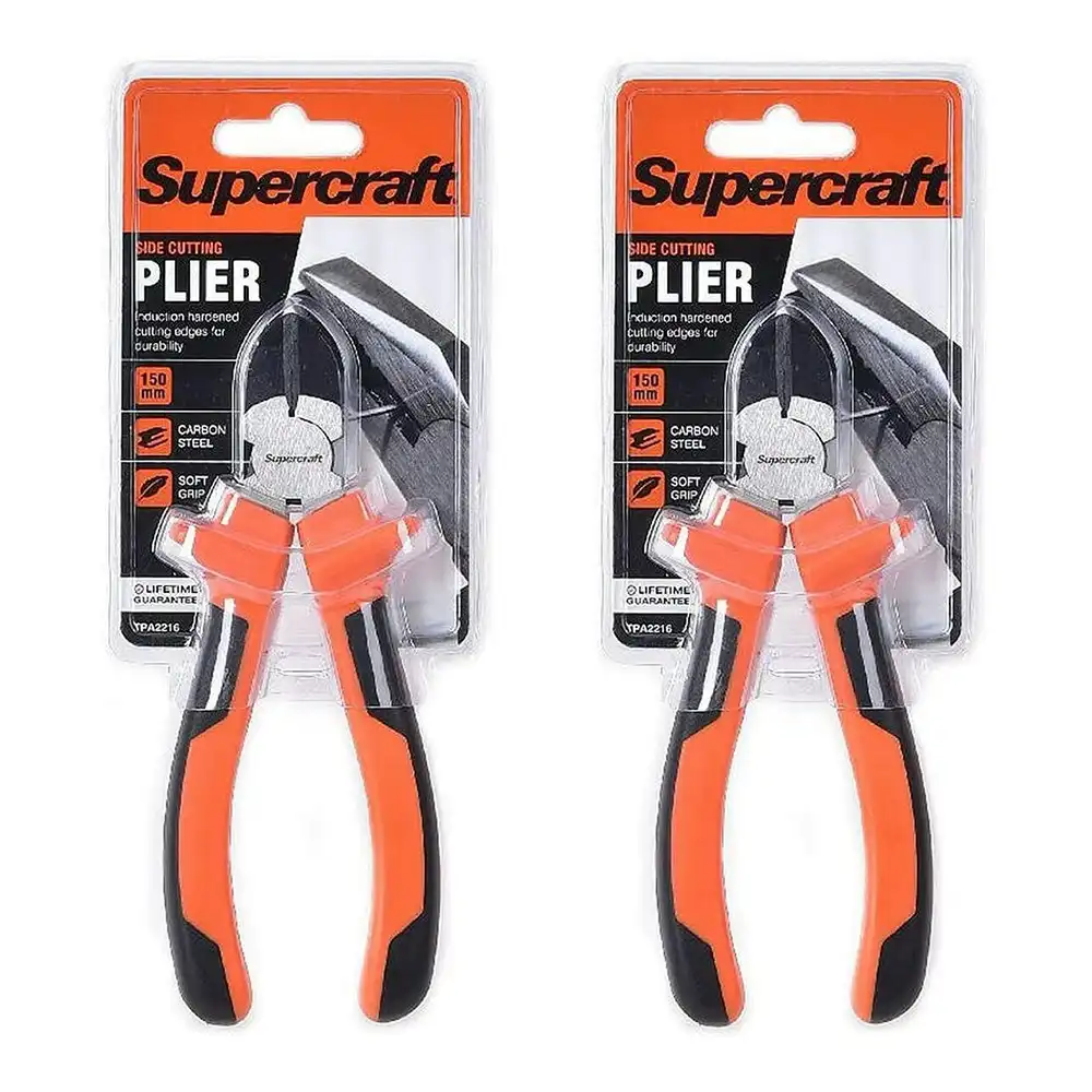 2x Supercraft Side Cutting Nose Pliers Carbon Steel 150mm With Soft Grip Handles