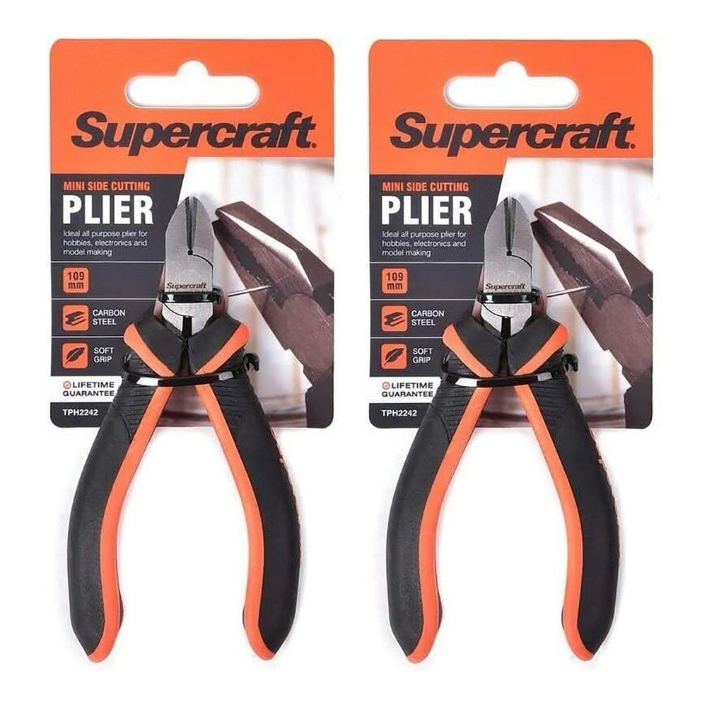 2x Supercraft Mini Side Cut Carbon Steel Pliers 109mm With Soft Grip Handles