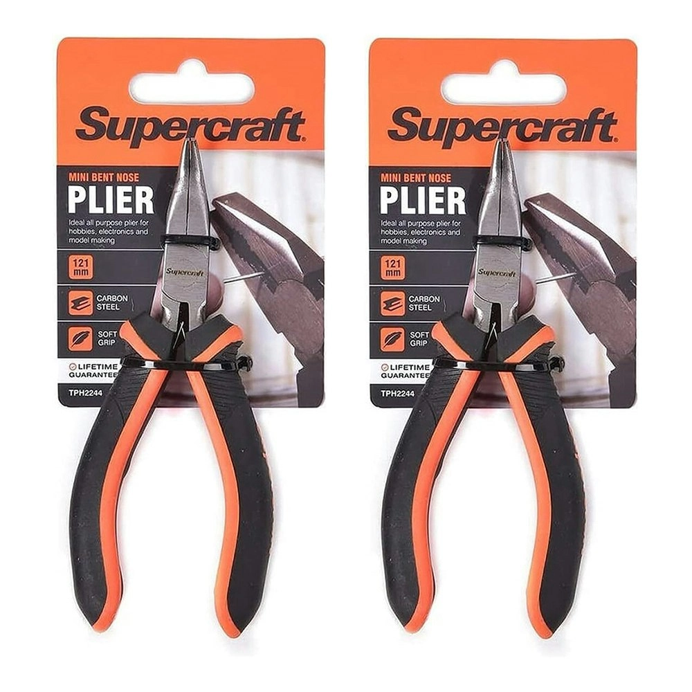 2x Supercraft Mini Bent Nose Carbon Steel Pliers 121mm With Soft Grip Handles