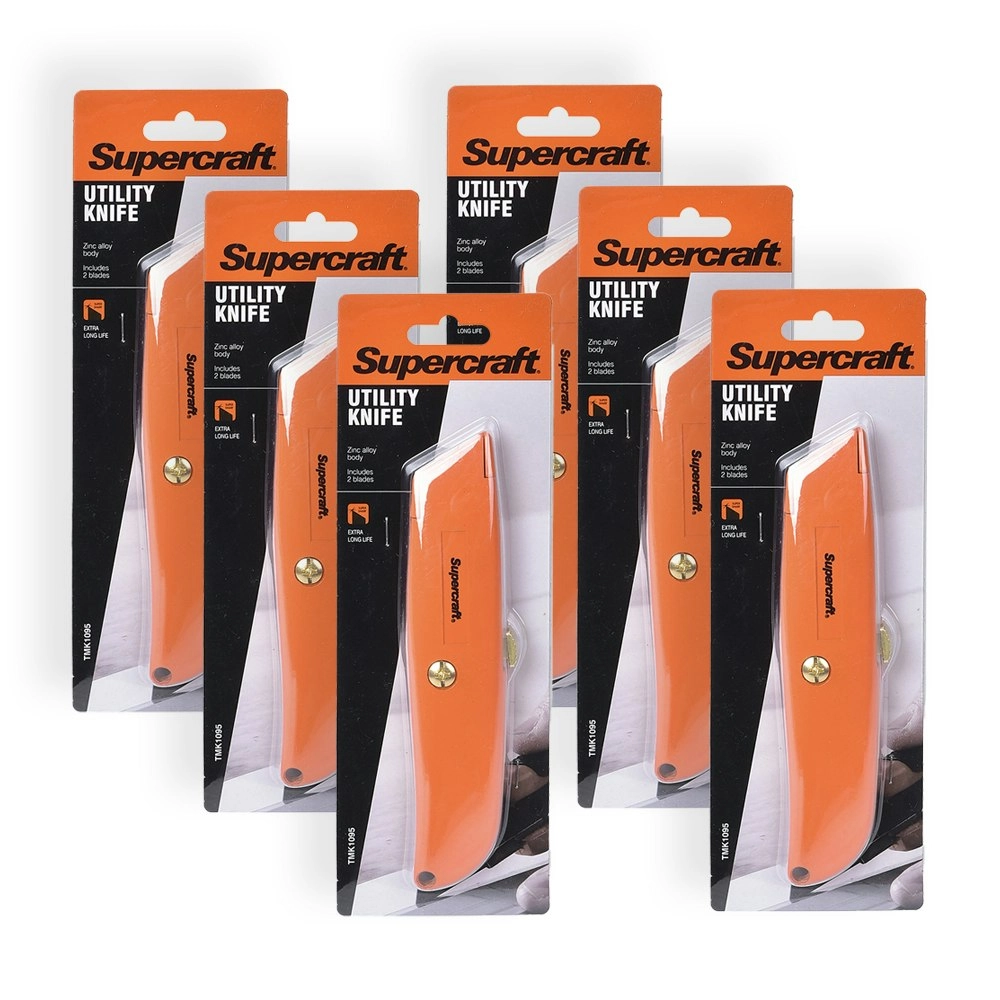 6x Supercraft Multipurpose Utility Knife/Box Cutter With Retractable Blade Set