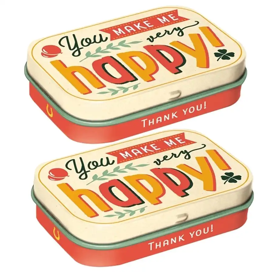 2x Nostalgic Art 6cm Metal Tin Mint Box You Make Me Happy Fresh Breath Candy