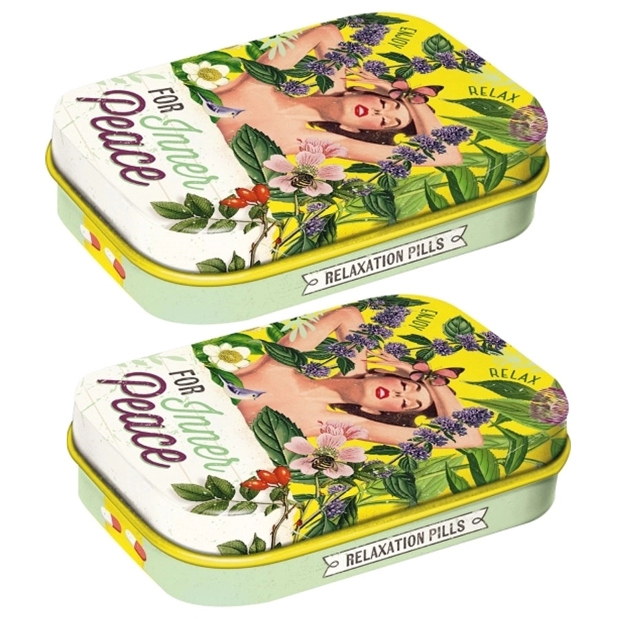 2x Nostalgic Art 6cm Mint Tin Inner Peace Relaxation Pills Fresh Breath Candy