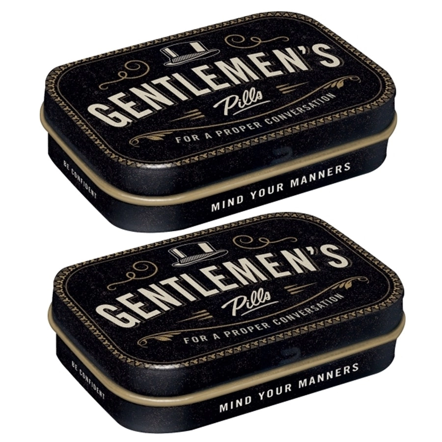 2x Nostalgic Art 6cm Metal Tin Mint Gentlemen's Pills Fresh Breath Hard Candy