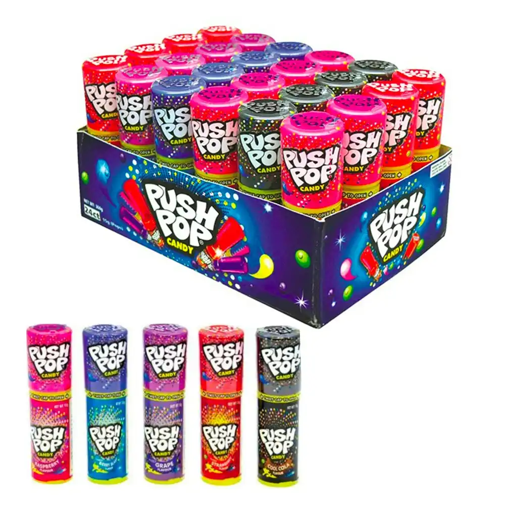 24pc Push Pop Candy 15g Kids Hard Candy/Lolly Assorted Flavours Confectionery