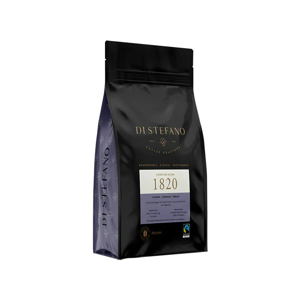 Di Stefano Black Dark Roast Coffee Beans Signature 1820 Blend 250g Hot Drink