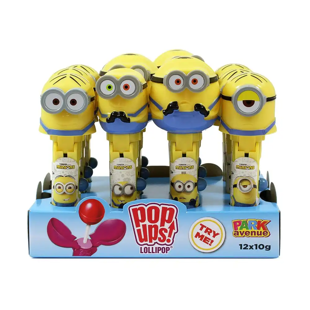 12pc Minions Pop Ups Lollipops/Figurines Surprise Sweet 10g Assorted Kids 3y+