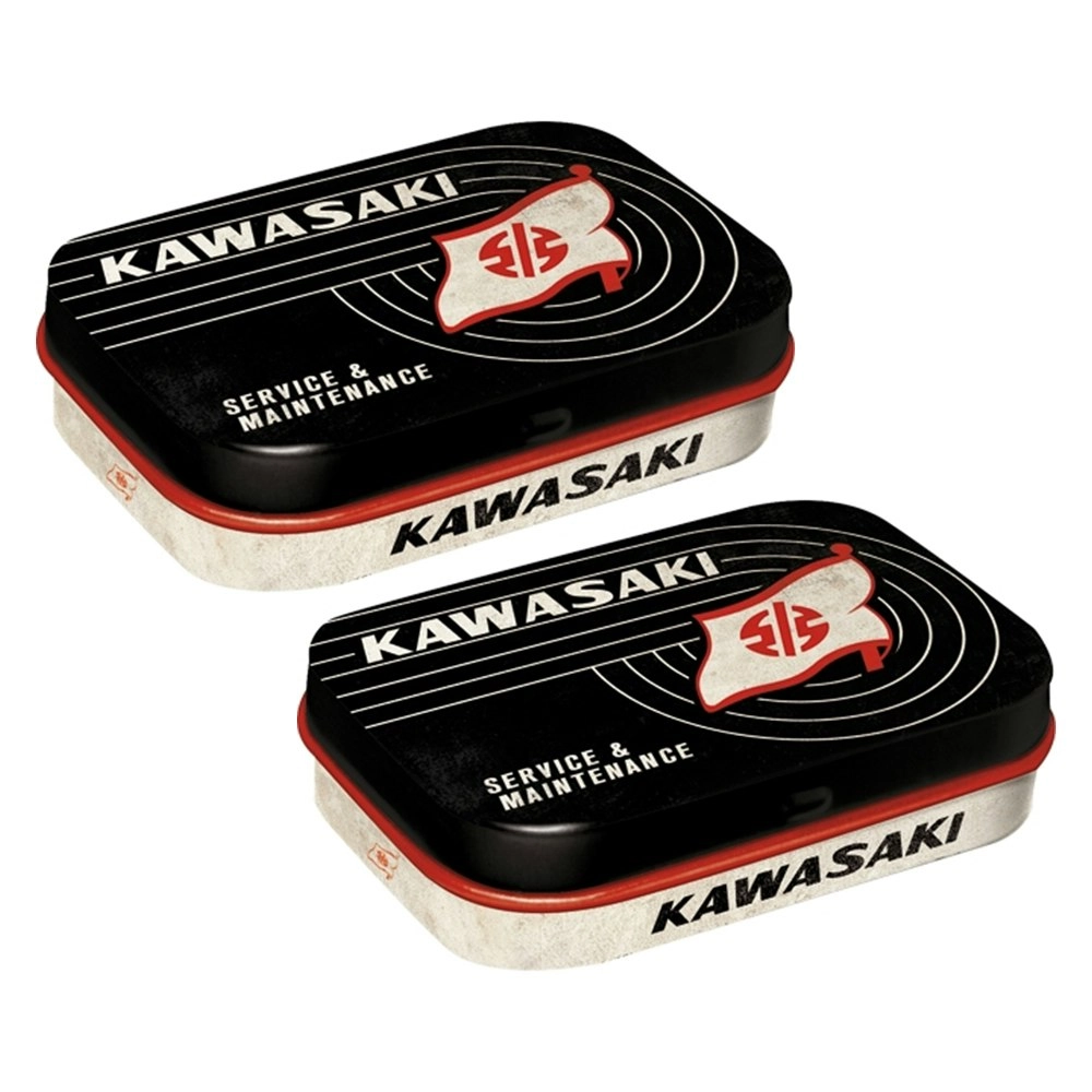 2x Nostalgic Art 4x6cm Mint Box Candy Kawasaki Service & Maintenance Tank Logo