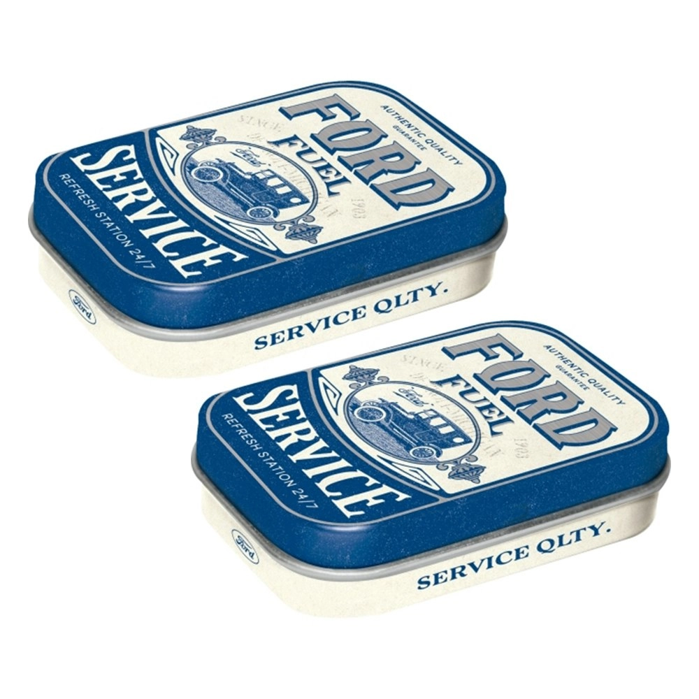 2x Nostalgic Art 4x6cm Metal Mint Box Tin Sugar-Free Candy Ford Fuel Service