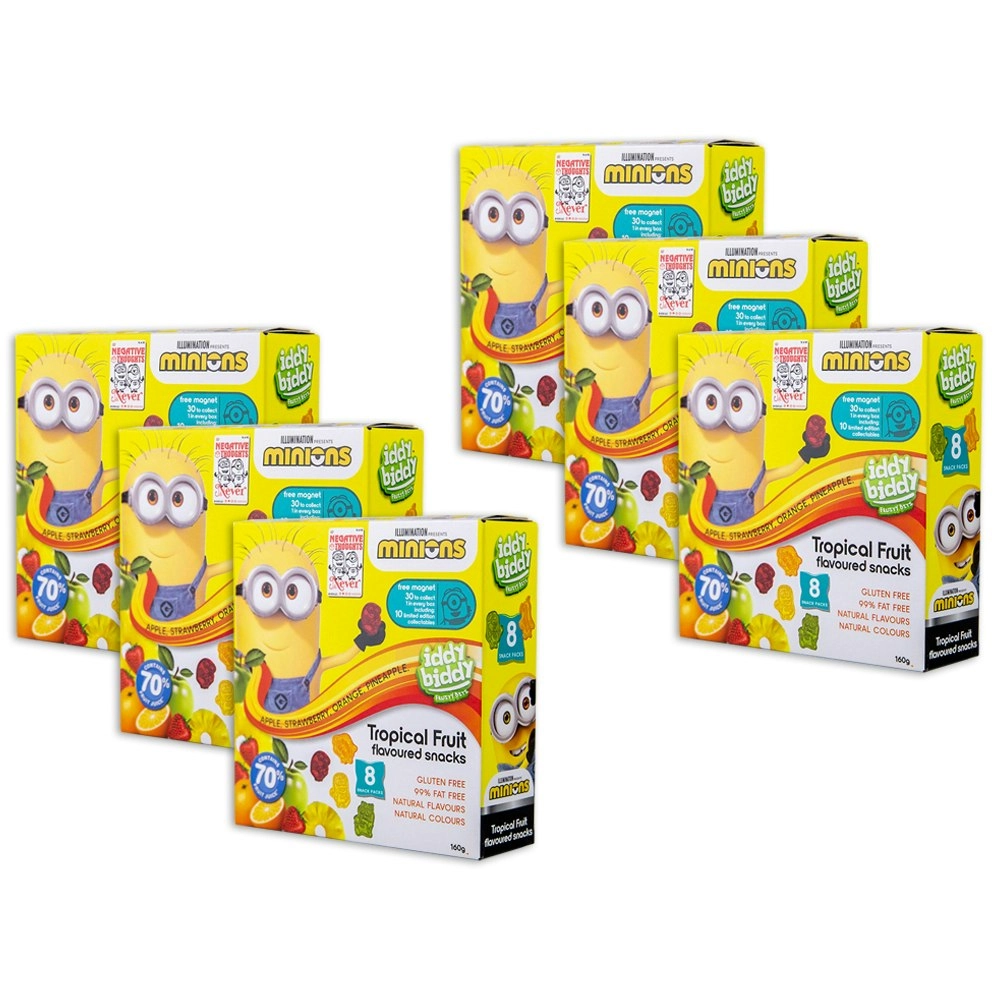 48x Iddy Biddy Fruity Bites Minions Tropical Gummy Fruit Snack Packs 160g Candy