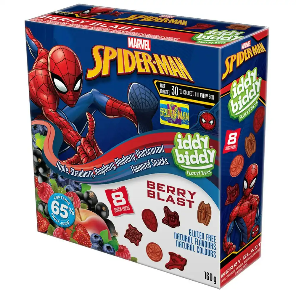 16x 20g Iddy Biddy Spiderman Mixed Berry Gummies Snack Pack Sweet/Confectionery