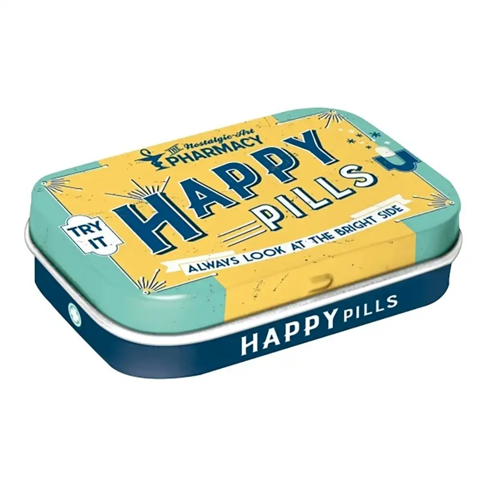 Nostalgic Art 6cm Metal Tin Mint Box Happy Pills Fresh Breath Hard Candy Mints