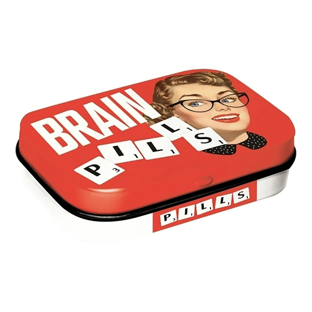 Nostalgic Art 6cm Metal Tin Mint Box Brain Pills Fresh Breath Hard Candy Mints