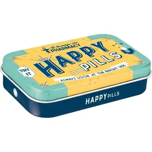 Nostalgic Art 10cm Metal Tin Mint Box XL Happy Pills Fresh Breath Hard Candy