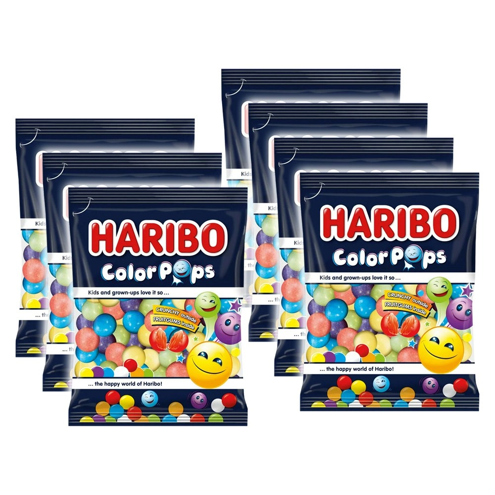 7x Haribo Color Pops Crunchy Fruitgum Gummies/Lollies/Candy Snack/Treat Bag 140g