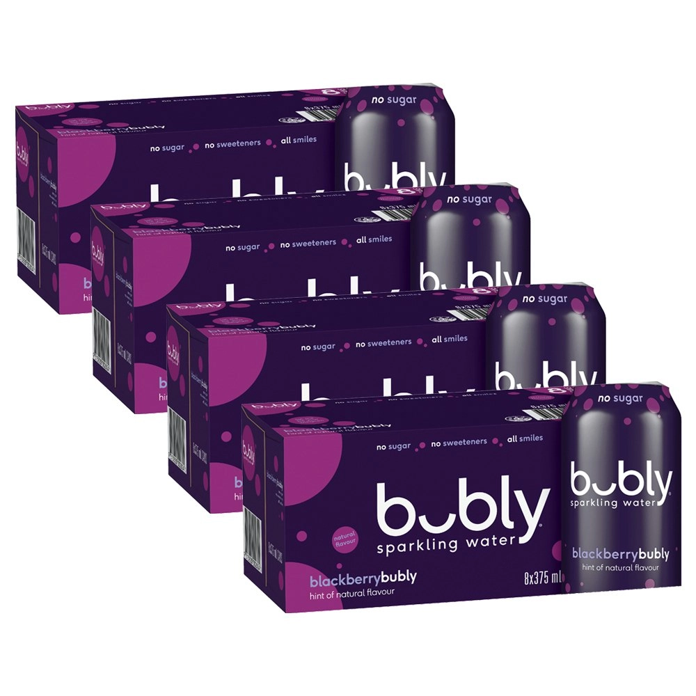 32pc Bubly Blackberry Flavoured Sparkling/Carbonated Water Soda Drink Cans 375ml