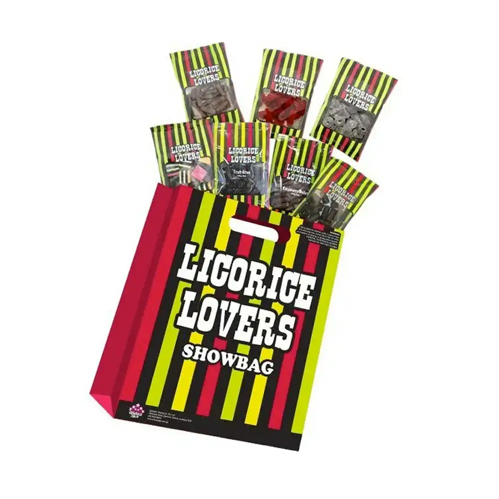 Licorice Lovers Flavoured Black Liquorice Fruit/Raspberry Choc Bullet Showbag
