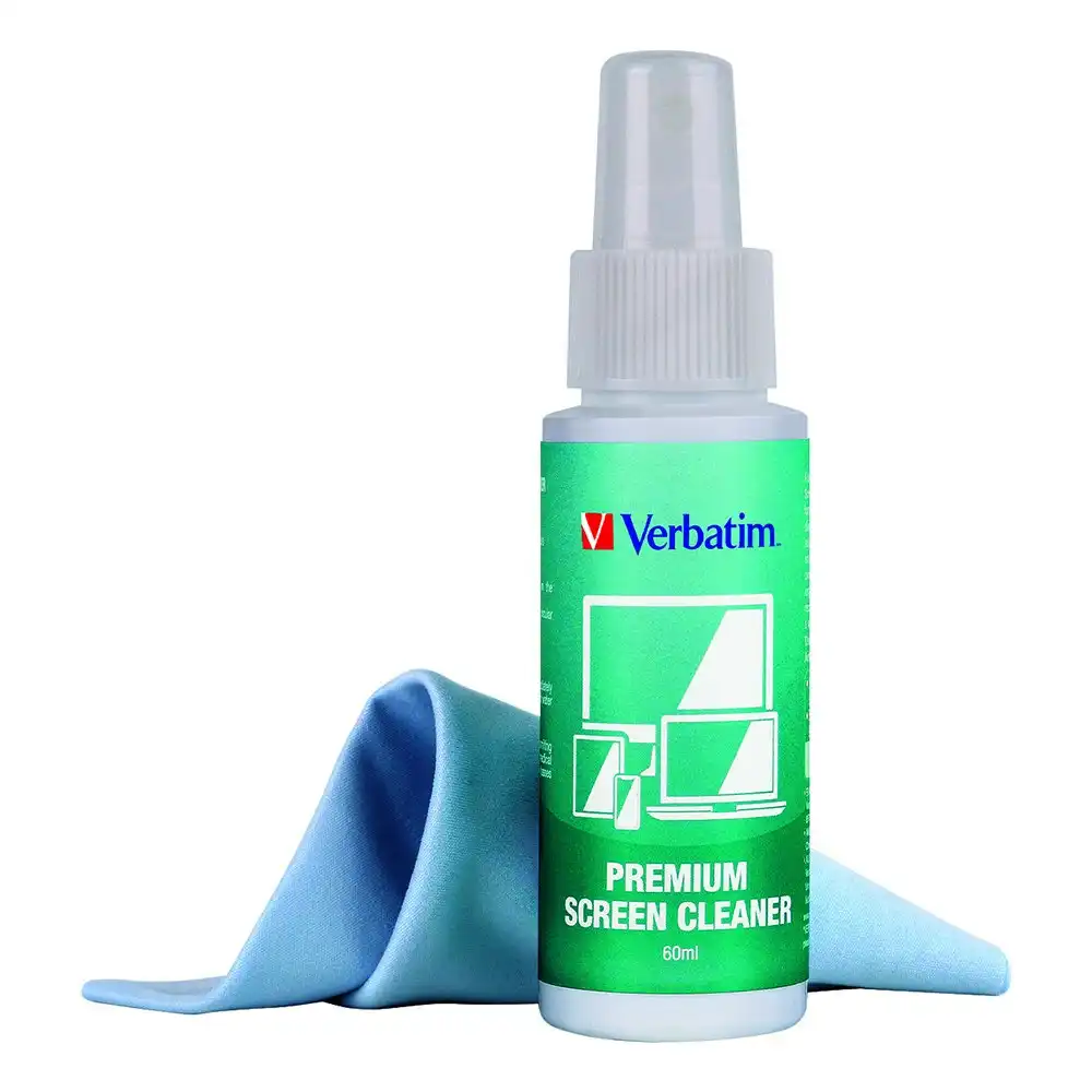 Verbatim Premium Screen Cleaning Kit w/ 60ml Spray/Cloth For Laptop/Phone/iPad