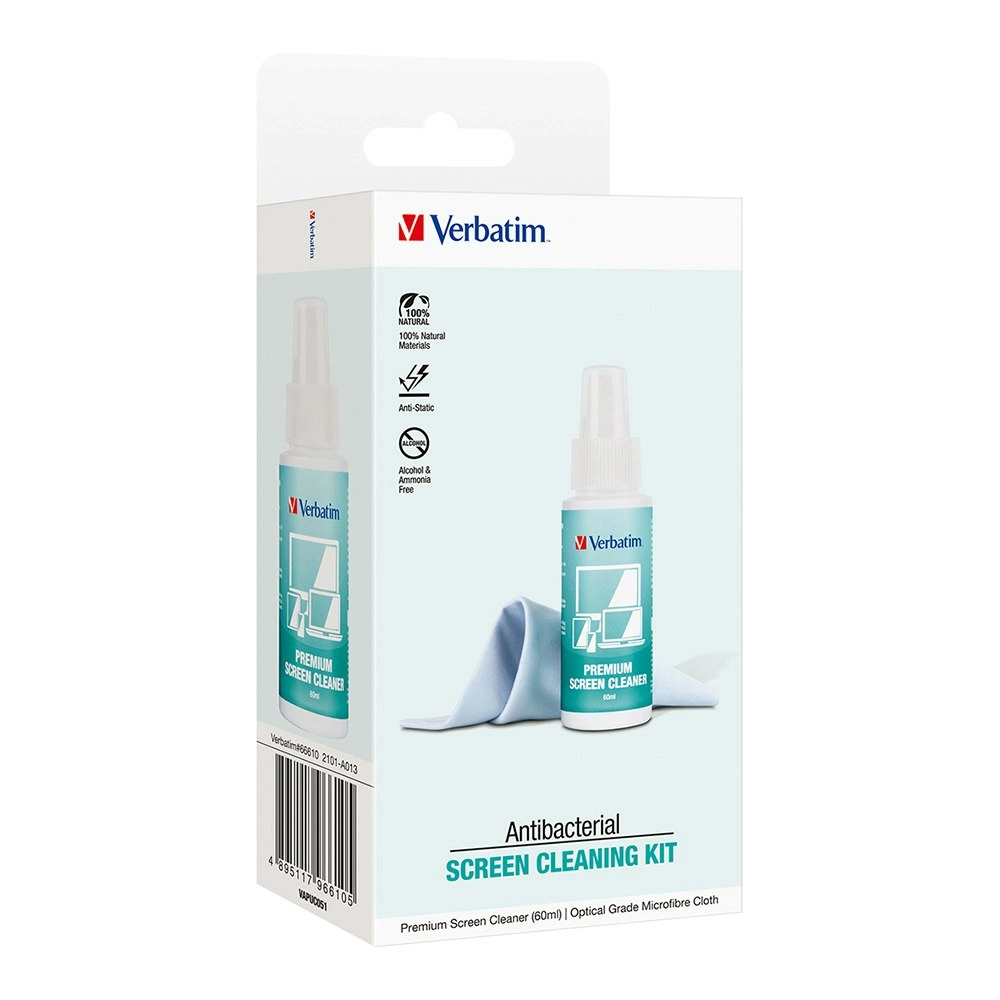 Verbatim Premium Screen Cleaning Kit w/ 60ml Spray/Cloth For Laptop/Phone/iPad